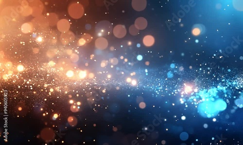 Abstract background with bokeh lights in blue and orange tones.