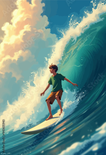 Surfer Riding a Wave