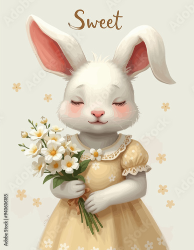 Sweet Bunny with Flowers