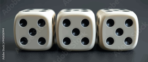 Three white dice with black dots
