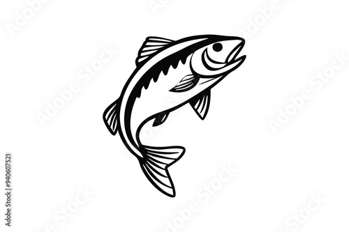 Bass fish sits icon silhouette vector illustration