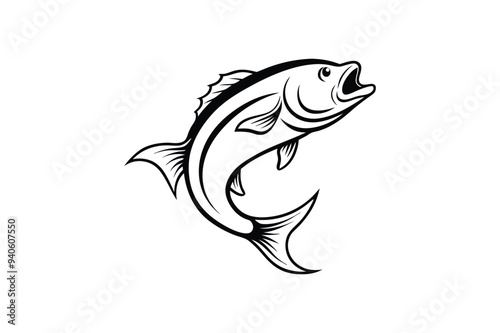 Bass fish sits icon silhouette vector illustration