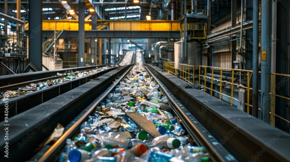 Factory with trash overflowing on conveyor belt. Factory with trash overflowing on conveyor belt.