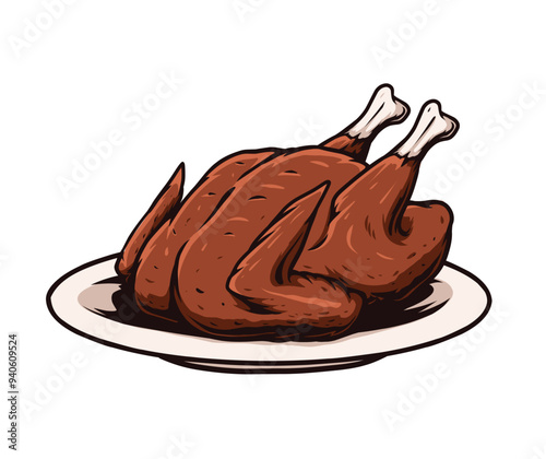 Roasted turkey chicken vector design