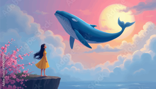 Whimsical Fantasy: A Girl and a Whale