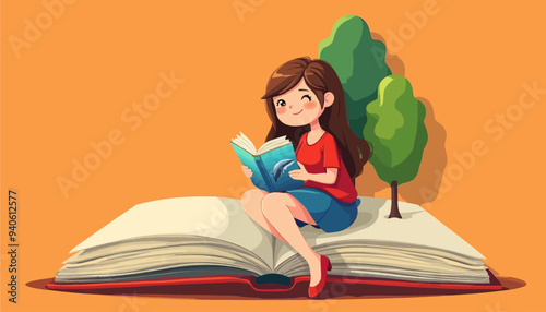 Young girl reading a book