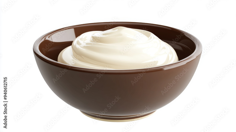 A small white ceramic bowl contains mayonnaise, cheese sauce, yogurt, or cream. This top-view, realistic vector set features a round porcelain dish with a homemade dip, isolated on a transparent backg A small white ceramic bowl contains mayonnaise, cheese sauce, yogurt, or cream. This top-view, realistic vector set features a round porcelain dish with a homemade dip, isolated on a transparent backg