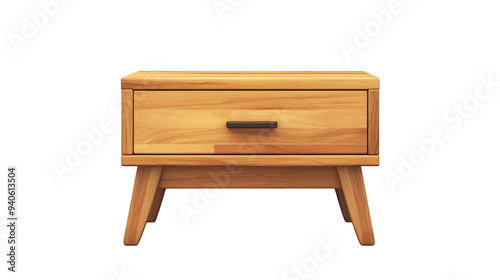 Wooden Nightstand with Drawer and Black Handle