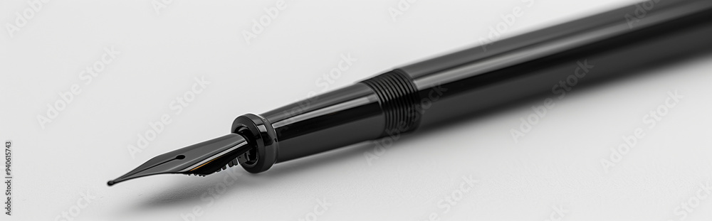 Fototapeta premium Close-up of Elegant Black Fountain Pen on White Background for Professional Writing