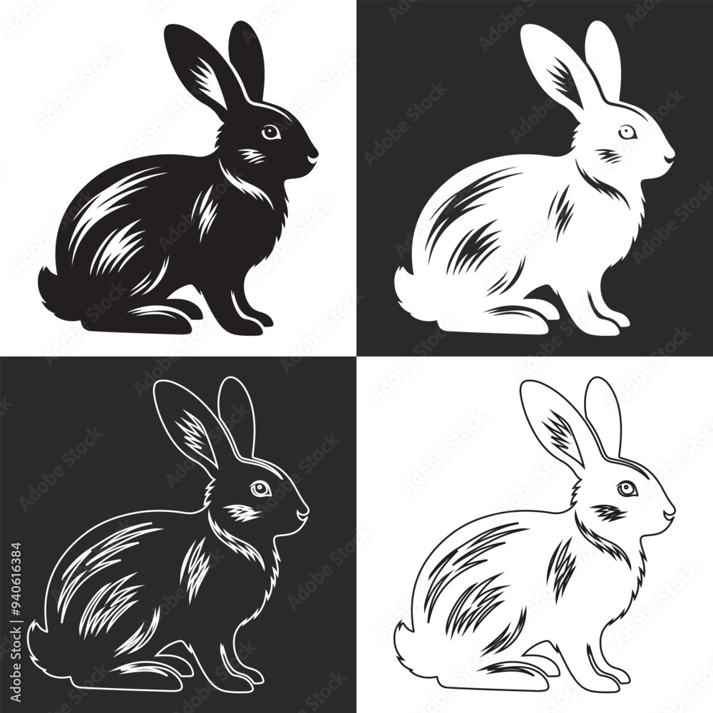 Fototapeta premium vector white and black rabbit
