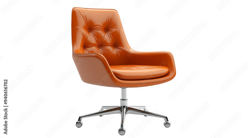 Modern Orange Leather Swivel Office Chair with Chrome Base Modern Orange Leather Swivel Office Chair with Chrome Base