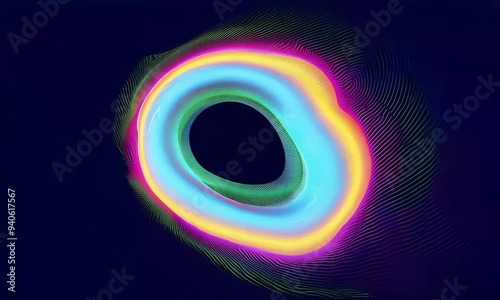 Vibrant neon spiral tunnel with mesmerizing rainbow colors on a dark background