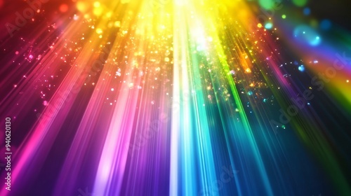 Vibrant Rainbow Light Beams with Sparkling Particles for Fantasy or Spiritual Backgrounds Generative AI