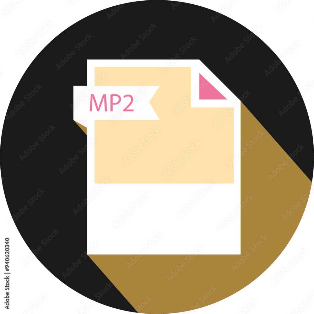 MP2 File format icon and black shadow circular MP2 File format icon and black shadow circular