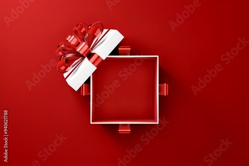 Konstfotografi Red surprise gift box expresses love and care during Valentine's Day with red ba
