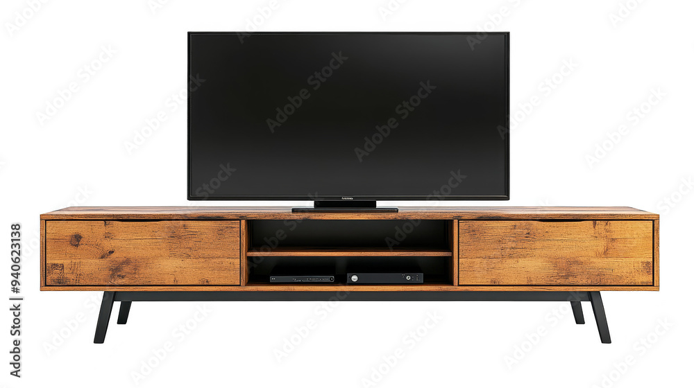 Modern TV Stand with Wooden Design and Black Legs Modern TV Stand with Wooden Design and Black Legs