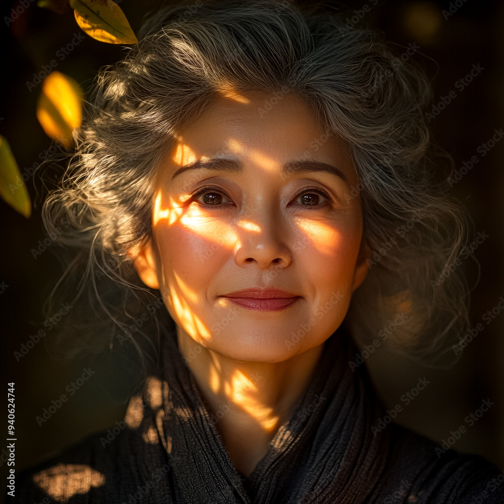 A woman with gray hair is smiling and looking at the camera A woman with gray hair is smiling and looking at the camera