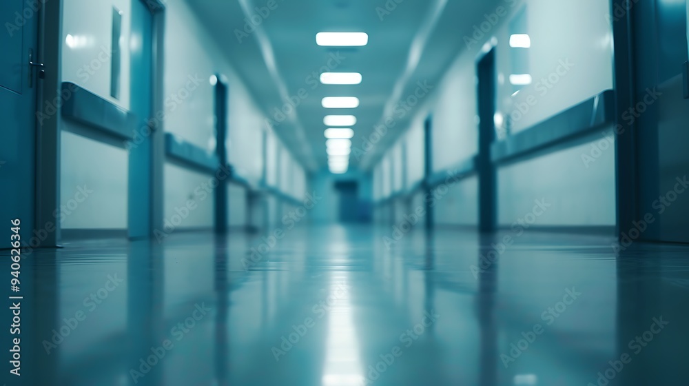 Obraz premium Blurry hospital hallway healthcare and medical