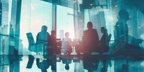 Business professionals engaged in a collaborative discussion during a conference meeting in a modern office setting photo