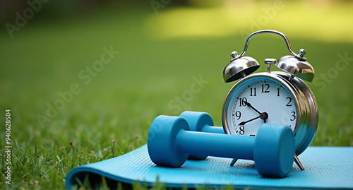 alarm clock on grass photo