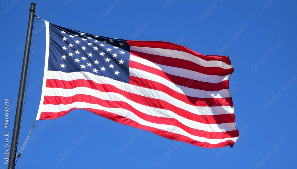 American Flag Waving Against a Clear Blue Sky American Flag Waving Against a Clear Blue Sky