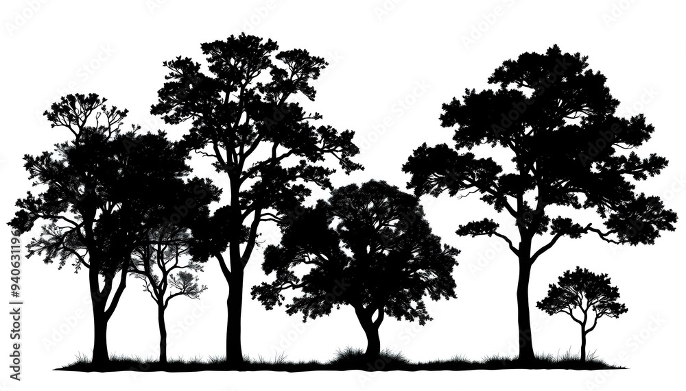Obraz premium Silhouetted Trees Against a White Background