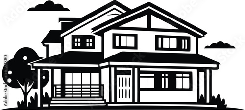 mordern house silhouette illustration black and white