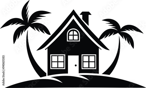 mordern house silhouette illustration black and white