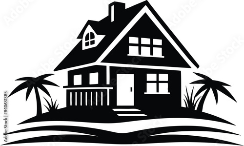 mordern house silhouette illustration black and white