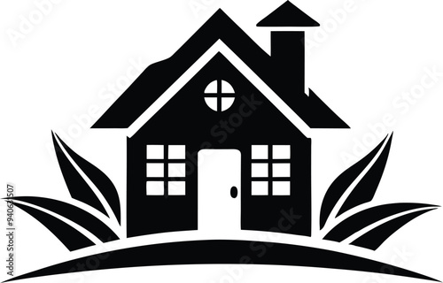 mordern house silhouette illustration black and white