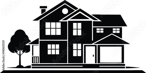 mordern house silhouette illustration black and white