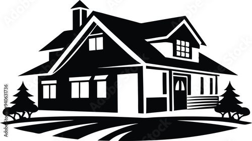 mordern house silhouette illustration black and white