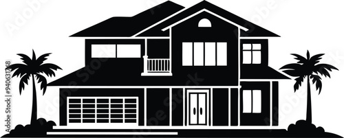 mordern house silhouette illustration black and white