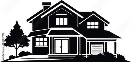 mordern house silhouette illustration black and white