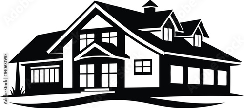 mordern house silhouette illustration black and white