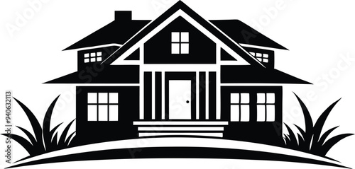 mordern house silhouette illustration black and white