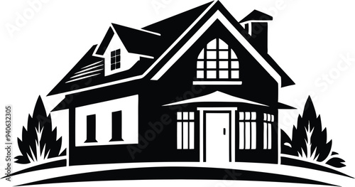mordern house silhouette illustration black and white