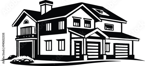 mordern house silhouette illustration black and white