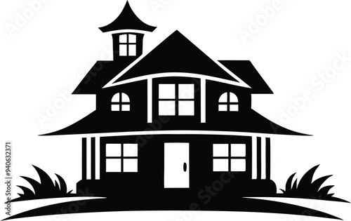 mordern house silhouette illustration black and white