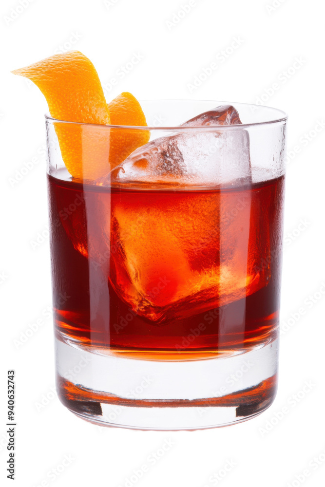 A refreshing cocktail served in a glass with ice and orange peel garnish, perfect for an elegant evening. A refreshing cocktail served in a glass with ice and orange peel garnish, perfect for an elegant evening.