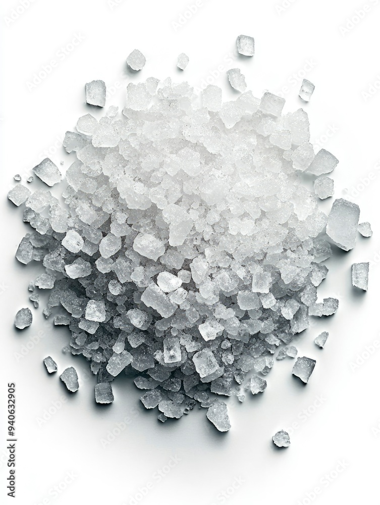 A Pile of White Crystalline Salt on White Background A Pile of White Crystalline Salt on White Background
