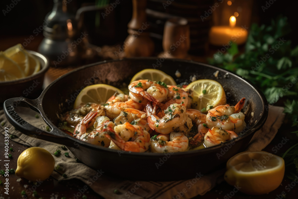 Shrimp Scampi : An Italian-American Dish Featuring Juicy Shrimp, Garlic Butter, Fresh Parsley, and Zesty Lemon, Perfectly Served Over Pasta for a Delightful Dinner Experience Shrimp Scampi : An Italian-American Dish Featuring Juicy Shrimp, Garlic Butter, Fresh Parsley, and Zesty Lemon, Perfectly Served Over Pasta for a Delightful Dinner Experience