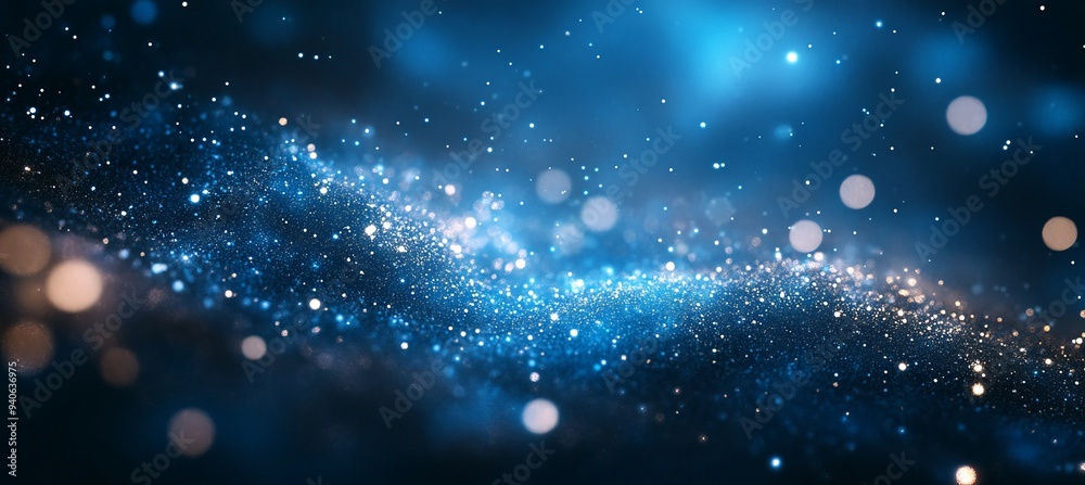 Fototapeta premium Blue glitter light sparkle blur background. Generative AI technology. 
