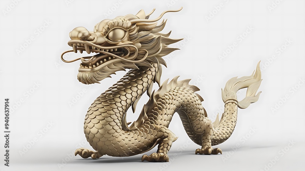 Obraz premium 3D golden Chinese dragon.