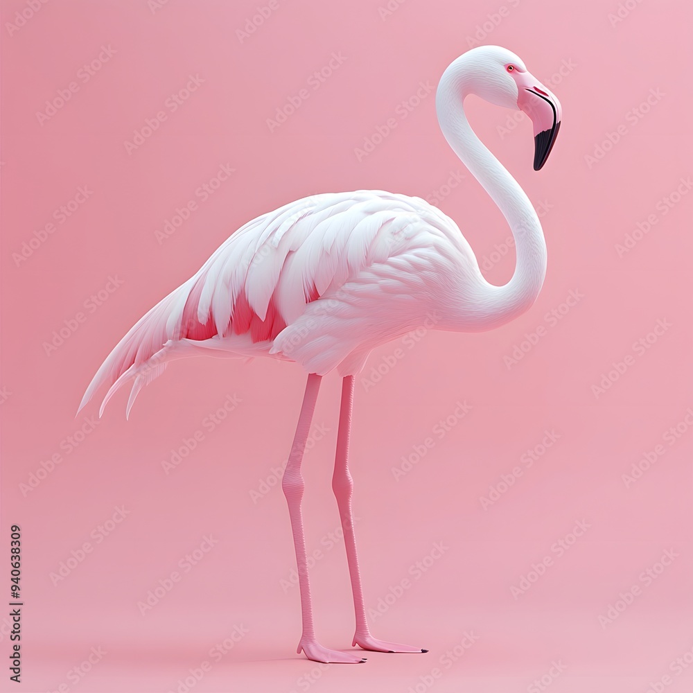 Fototapeta premium Pink Flamingo on Pink Background