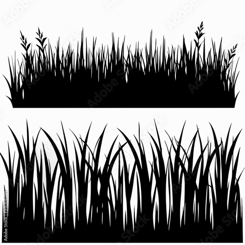 assortment of black grass border full black silhouette,Grass - Seamless Silhouettes - Illustration