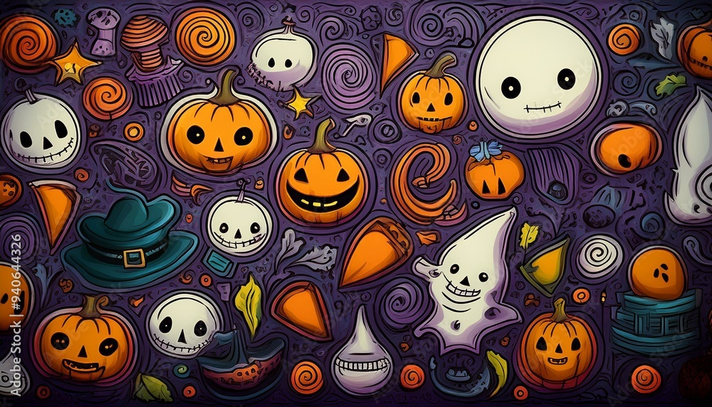 halloween pattern. Doodle halloween background halloween pattern. Doodle halloween background