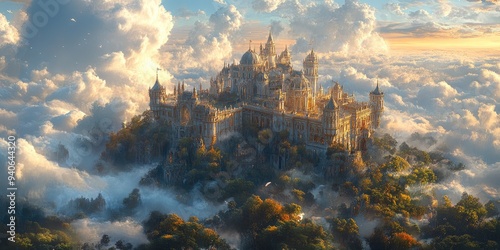 Majestic Golden Castle Perched High Above the Clouds