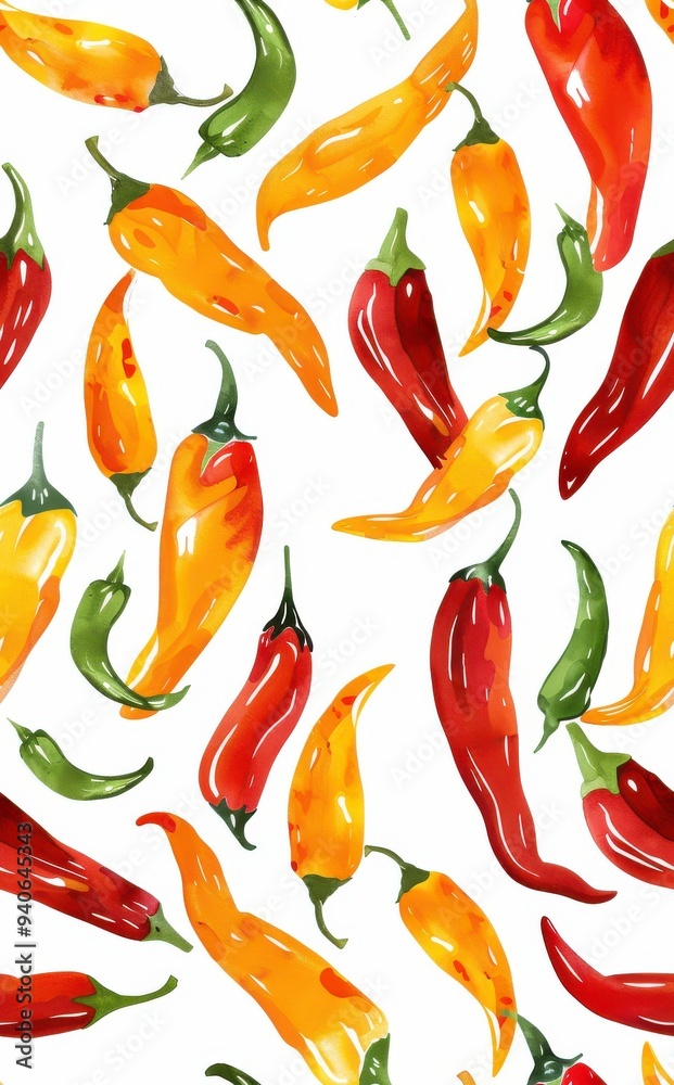 a variety of fiery thai chilis, various colors, white background a variety of fiery thai chilis, various colors, white background
