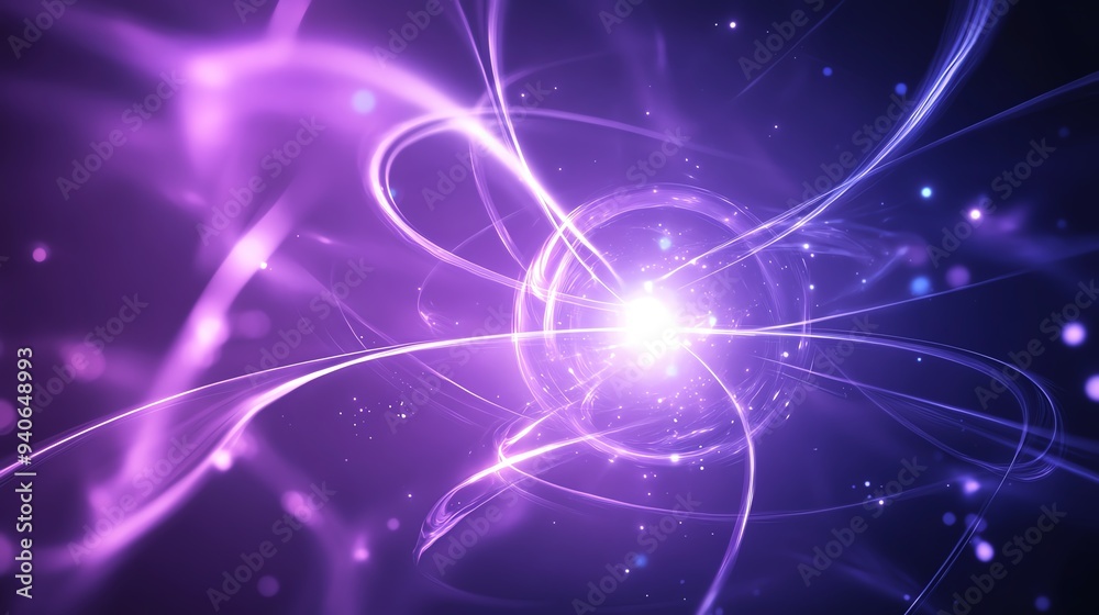 Fototapeta premium Abstract purple and white light energy swirling in a dark background.